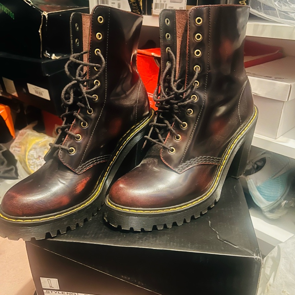 Burgundy  Lace-Up Chunky Heel Boots